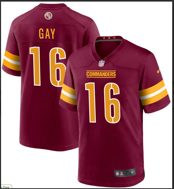 Men Washington Commanders #16 Gay red 2025 Nike NFL jersey->washington commanders->NFL Jersey